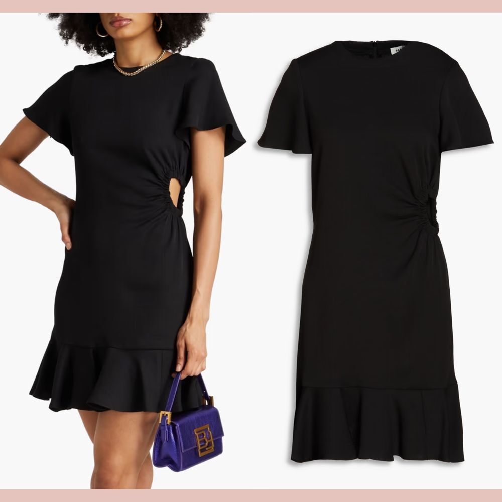 NEW $340 SANDRO [ 40 FR ]‎ Gathered Cutout Grain De Poudre Mini Dress Black
